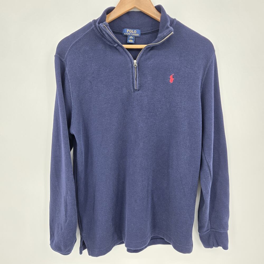 Polo Ralph Lauren 1/4 Zip Mock Neck Sweater Blue Preppy Academia Youth Size XL